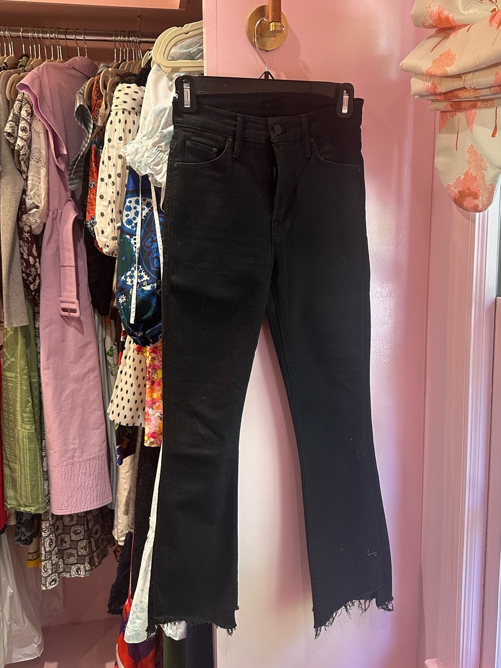MOTHER Black Insider Crop Two Step Fray Jeans